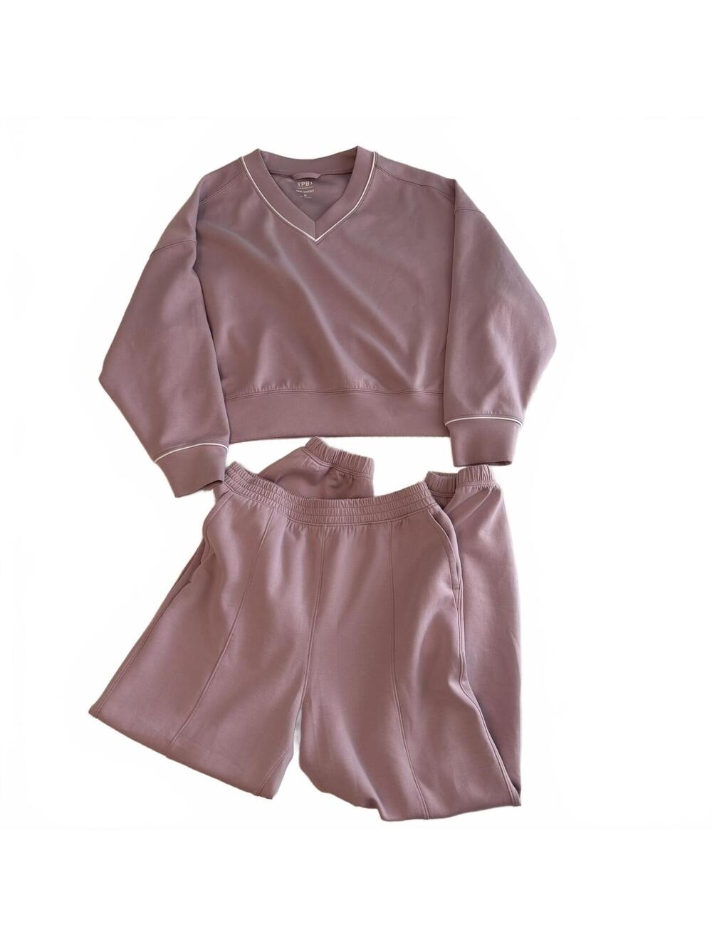 EUC SET - Abercrombie & Fitch YPB neoKNIT V-Neck & Joggers Mauve Pink Medium